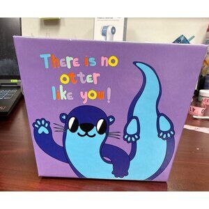 Sturdy Solid Purple Square Gift Box With Otter Design & Orange Handle